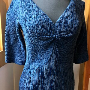 Vintage 1940’s/ 1950’s Crepe Silk Crinkle Evening Dress in Midnight Blue