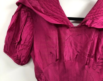 Vintage 1930’s Silk Fuchsia Gown with Quilting and Wide Collar