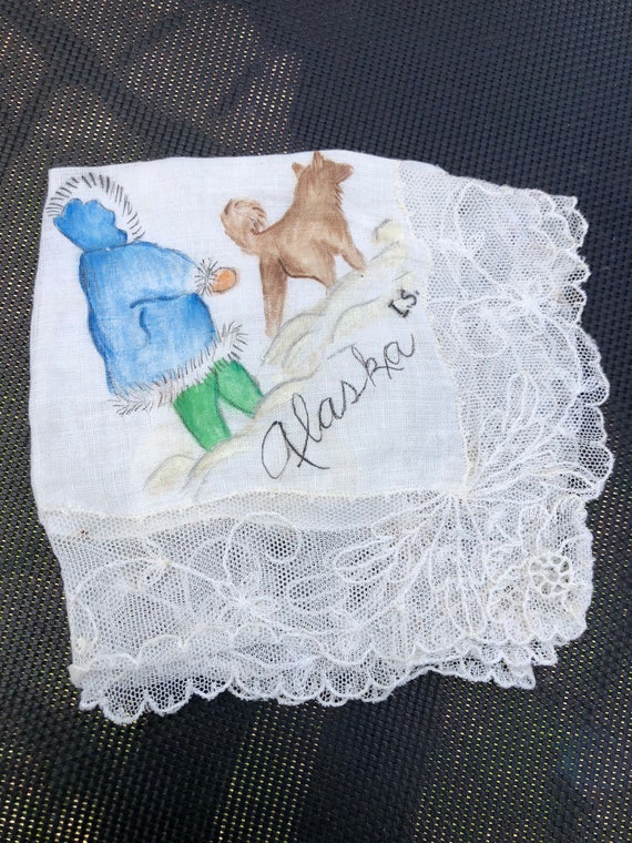 Vintage 1920’s Alaska Hand Drawn Handkerchief / Ha