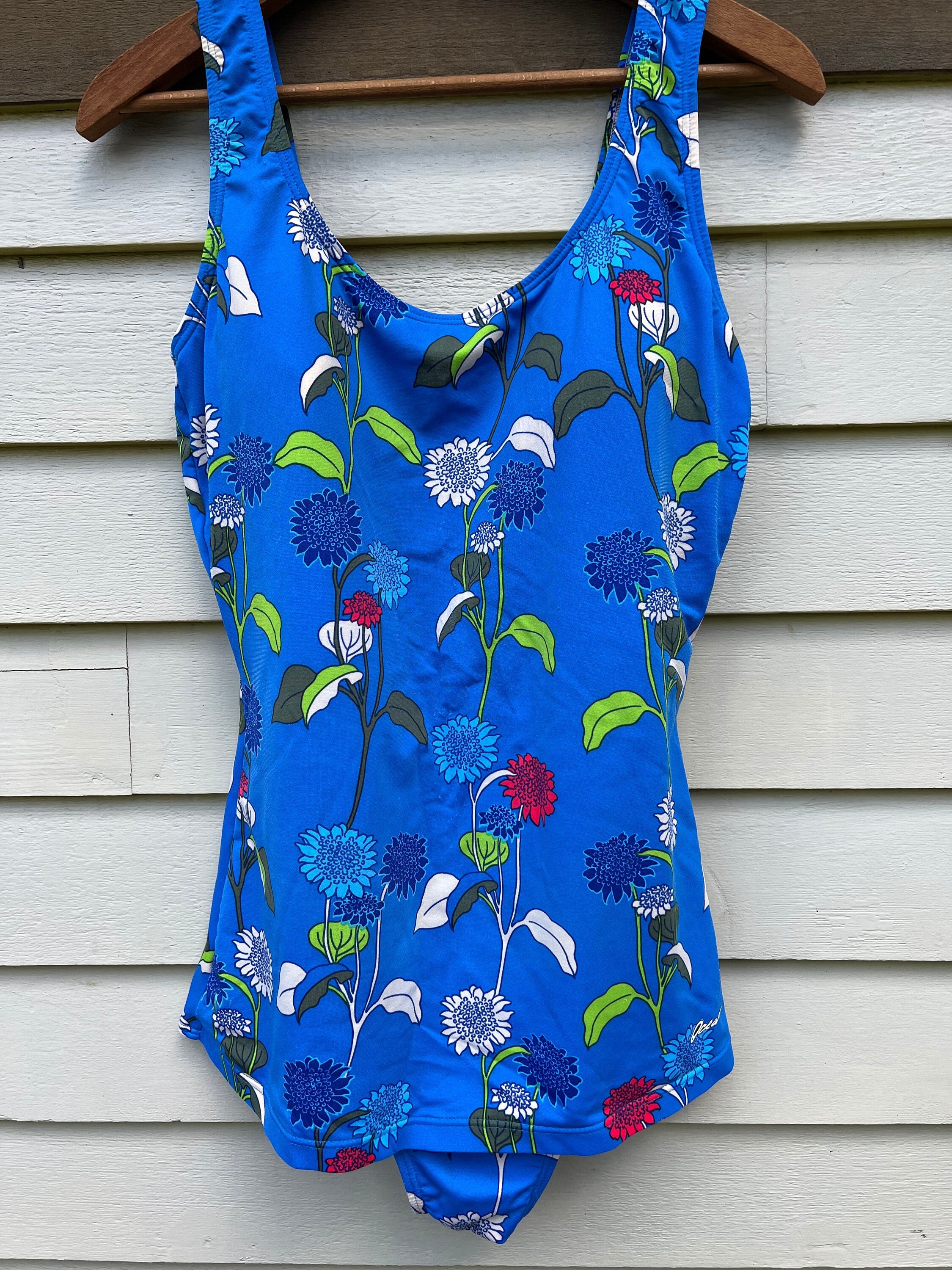 【Amerivintage】swimwear Vintage 1980's Blue Floral One Piece Swimsuit - Etsy