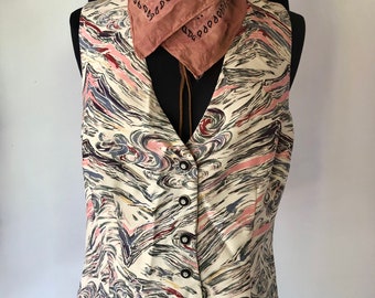 Vintage Y2K Watercolor Silk Crepe Romantic Vest