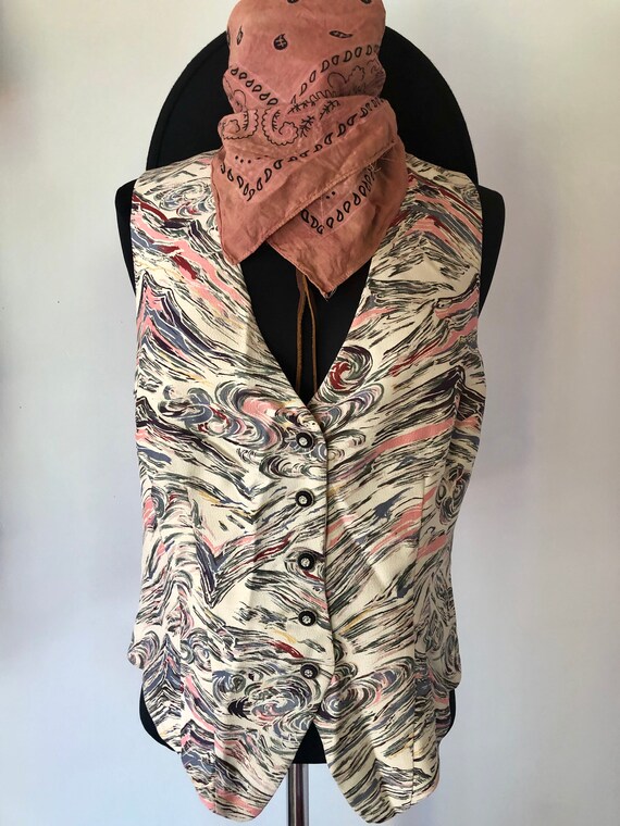 Vintage Y2K Watercolor Silk Crepe Romantic Vest