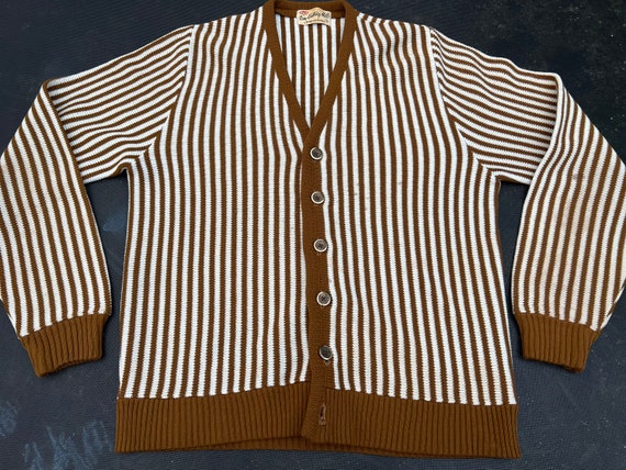 Shopundertherose Vintage 1950's Brown + White Striped Cardigan Sweater