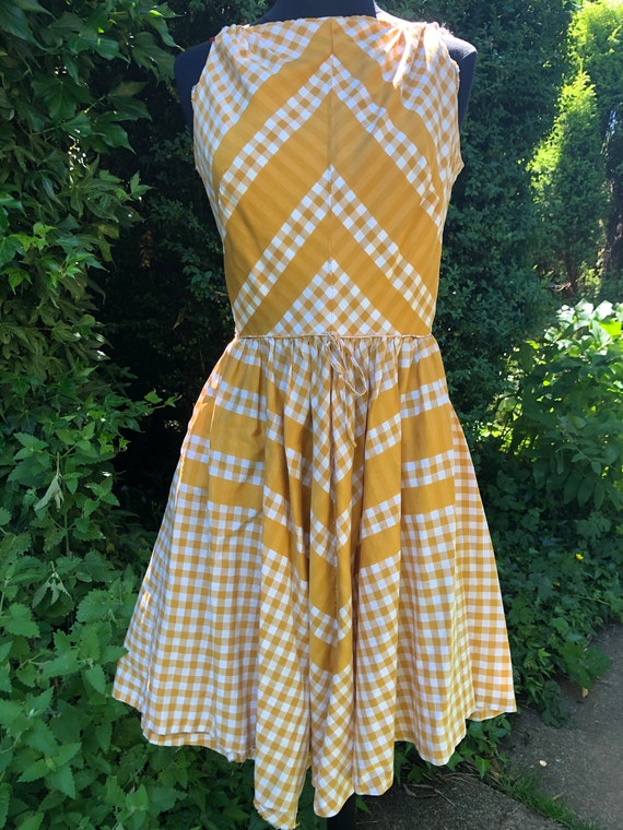1950’s Golden Gingham Cotton Summer Dress - image 1