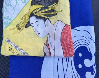 Vintage Silk Japanese Hanky and Silkscreened Wave Textile - Lot of 2