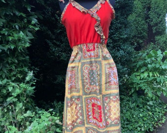 1970’s Vintage Sundress with Folk Art Print Skirt