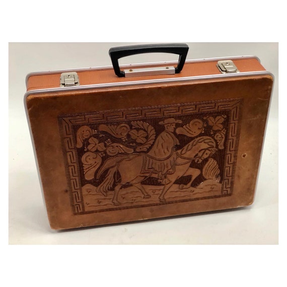 Vintage 1950’s Mexican Hand Tooled Leather Briefca