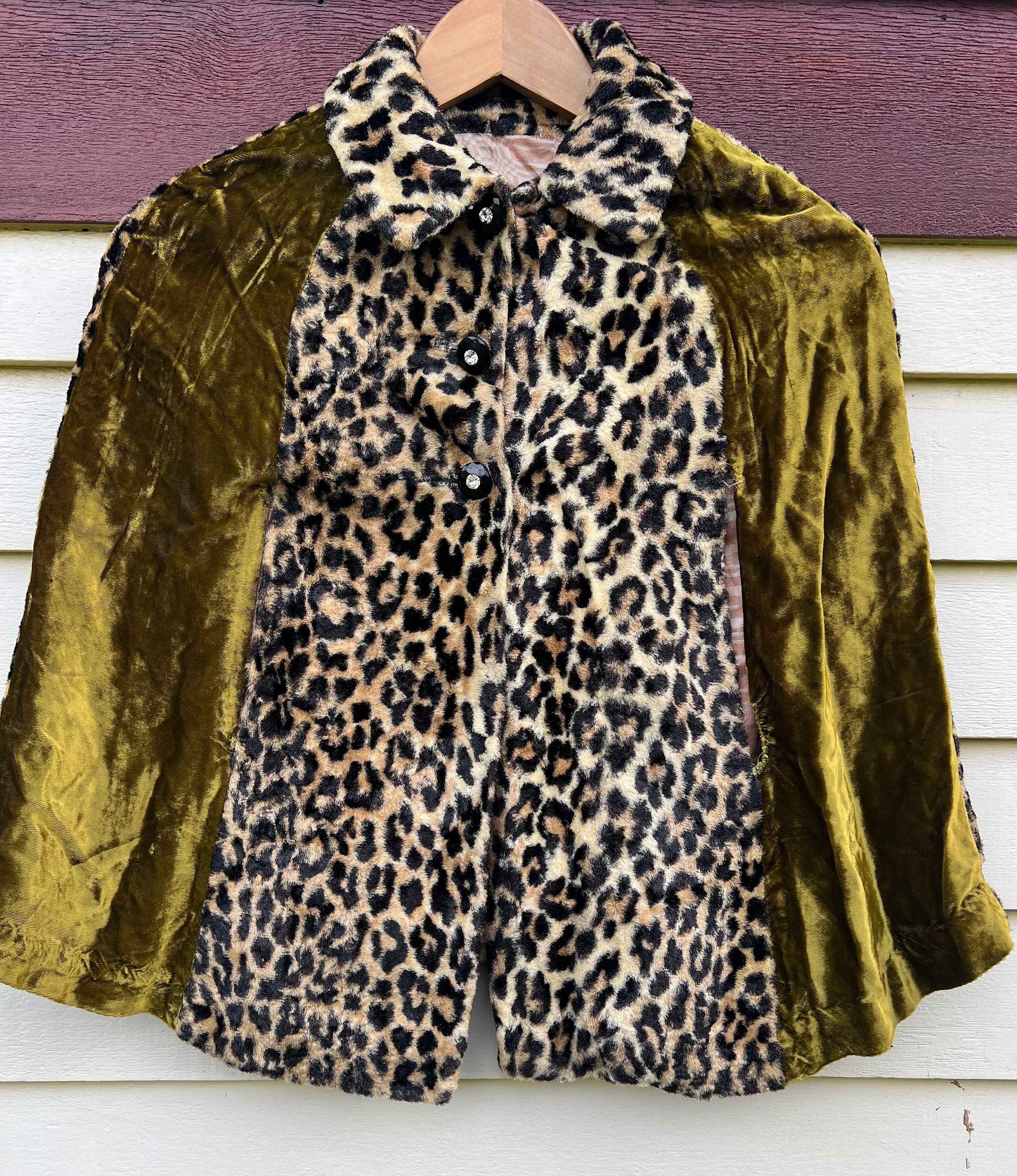 Vintage 1969’s Leopard and Olive Velour Capelet