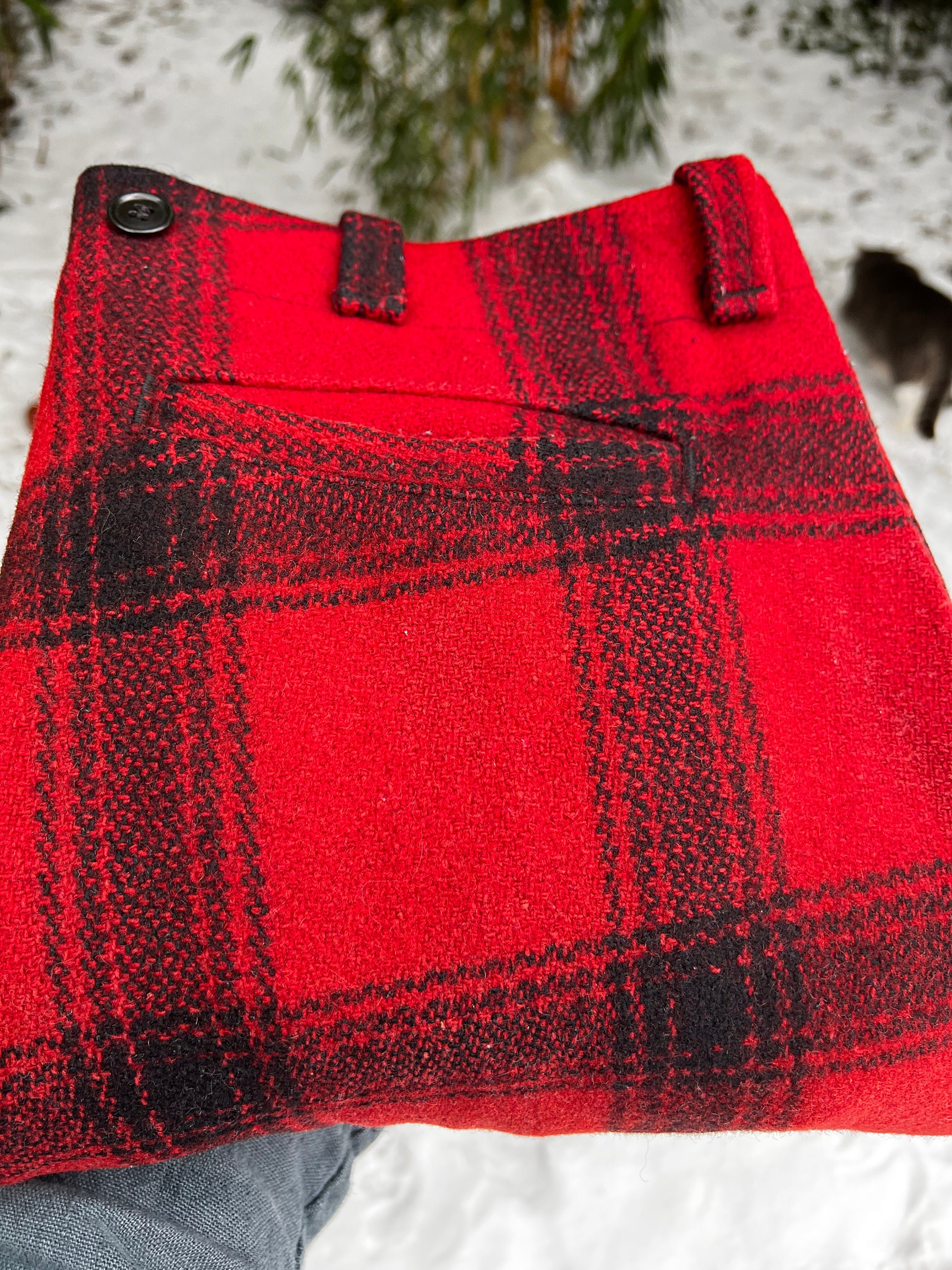 Vintage 1950's Wool Red + Black Shadow Plaid Hunting Pants