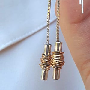 Handmade Earrings, Earrings Gift, Silver Gold Earrings,Threader Earrings,Long Boho Earrings for Women, Mixed Metal Earrings,Unique Earrings