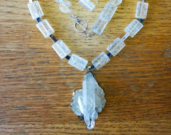 Natural Quartz Crystal Necklace Earring Bracelet Jewelry Set in Solid silver, Gemstone Jewelry Sets 925 Solid silver, Christmas jewelry set