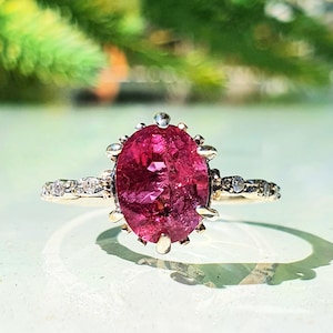 Pink Tourmaline Ring, Vintage / Pink Tourmaline Engagement Ring, Natural Tourmaline Ring, Tourmaline diamond ring,Tourmaline Wedding Ring