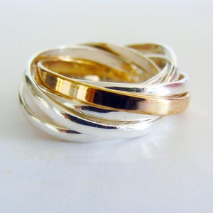 7 Band Rolling Ring, 14K  Yellow Goldfilled And Solid Silver Ring, Silver Gold Ring, Interlocked Ring, Multi-Band Ring, Fidget Spinner Ring