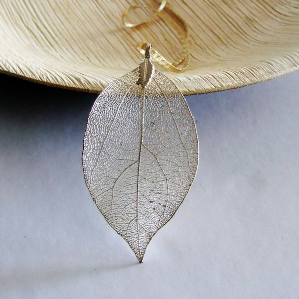 925 Silver leaf Pendant Necklace,Organic Necklace,Real leaf necklace,Silver Gold Mixed Metals Necklace,leaf Nature Inspired Wedding Necklace