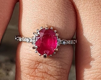 Ruby verlovingsring, Vintage Ruby Ring, Ruby Diamond Ring, natuurlijke Ruby Ring, Ruby Ring Sterling Zilver, sierlijke Ruby Ring, Ruby Birthstone Ring