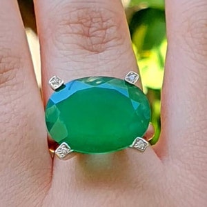 Large Oval Green Onyx Ring,Cocktail Rings for Women,Green Gemstone Ring Sterling Silver,Christmas Gift For Her Ring, Christmas Rings Jewelry
