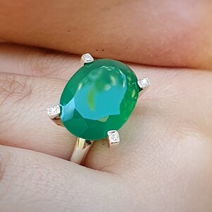 Large Oval Green Onyx Ring,Cocktail Rings for Women,Green Gemstone Ring Sterling Silver,Christmas Gift For Her Ring, Christmas Rings Jewelry