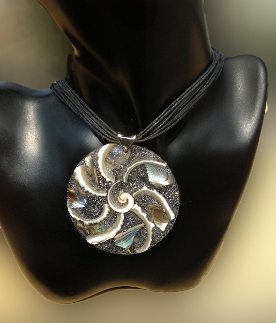 Jewelry Set For Gift for women, Abalone Shell necklace and Earrings Mosaic Mother of Pearl 925 Solid Silver ,Big Natural Gemstone Pendant