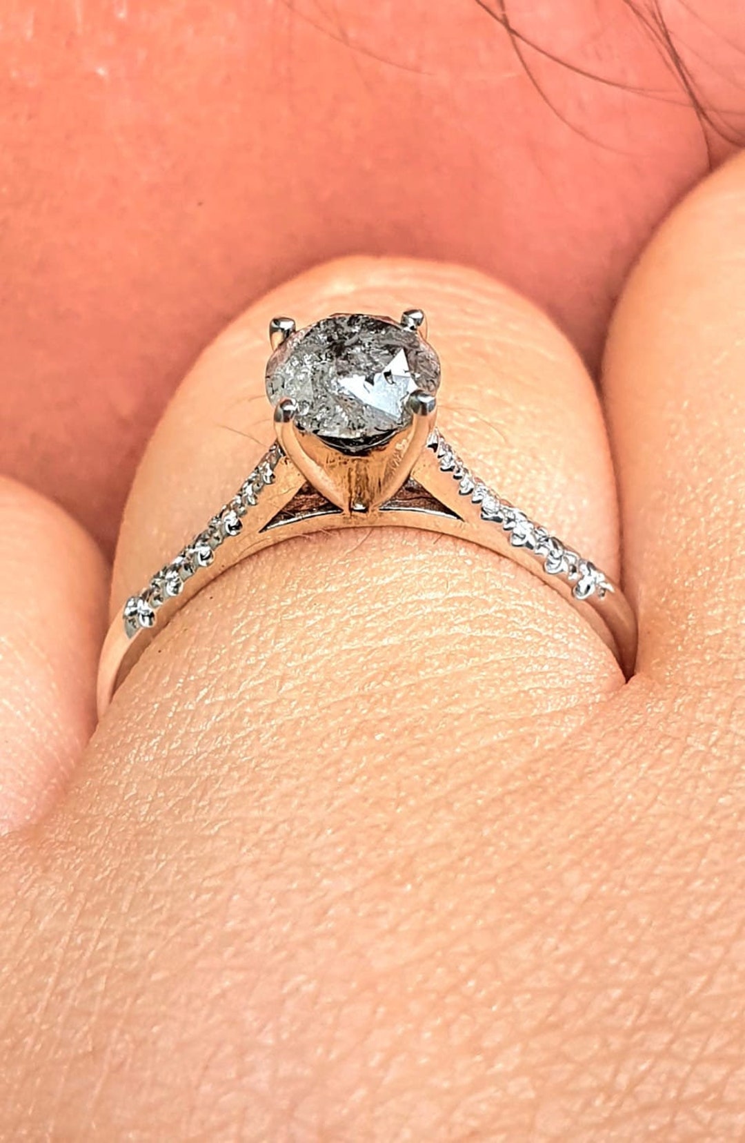 Salt and Pepper Diamond Ringgrey Diamond Engagement Etsy