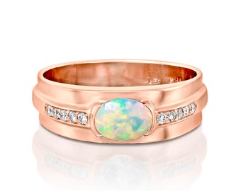 Fire Opal Engagement Ring, Rose Gold Opal Ring,Natural Opal Ring,Opal Ring Sterling Silver, October birthstone Ring,Opal wedding band,Unique