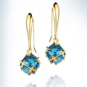 14K Gold Vermeil Earrings, Blue Topaz Earrings Gold,  925 Solid Sterling Silver Earrings,December Birthstone Earring, Blue Gemstone Earrings