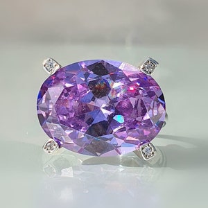 Lavender Ring, Large Oval Ring, Cocktail Rings Women, Lavender Amethyst Solitaire Statement Ring, Large Gemstone Ring,East to west Ring