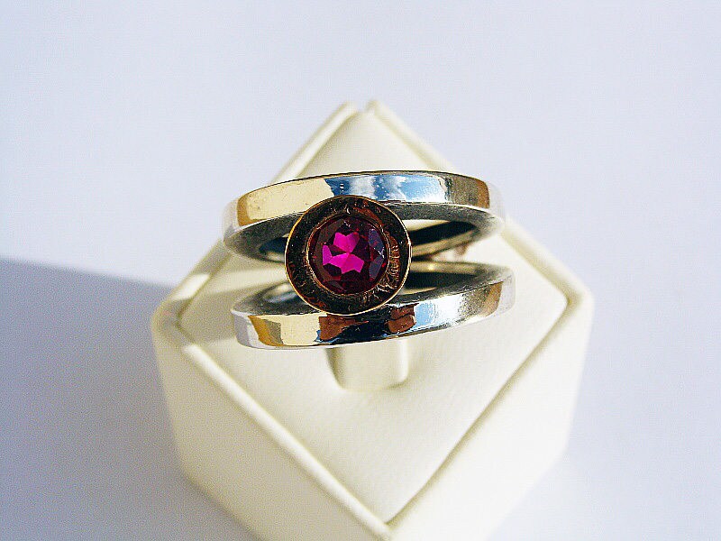 Sterling Silver Ruby Ring and 14k Solid Yellow Gold Hammered Setting ...