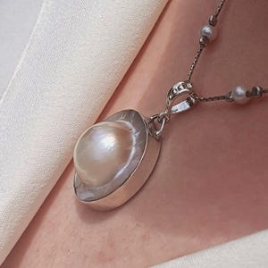 Unique Natural Freshwater Blister Pearl Necklace, Sterling Silver, Big Pearl pendant Necklace,Pearl Statement Necklace,Beaded Pearl Necklace