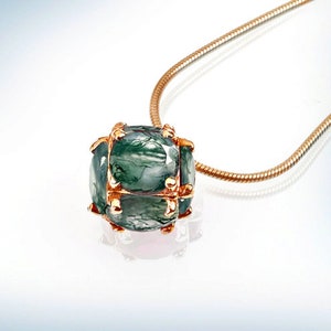 Natürliche Moos Achat Rose Gold Halskette, einzigartige Moos Achat zierliche Kette, natürliche Halskette für sie, Geschenk für Frauen, einzigartiges Geschenk für sie