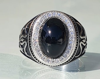 Onyx Statement Ring, Onyx Black Oval  925 Sterling Silver Signet Ring For Men Sterling Silver, Black Onyx Ring Men, Black Ring Men For Stone