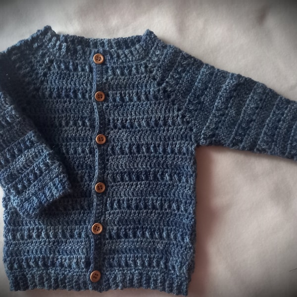 Blue jeans-colored wool and hemp baby cardigan