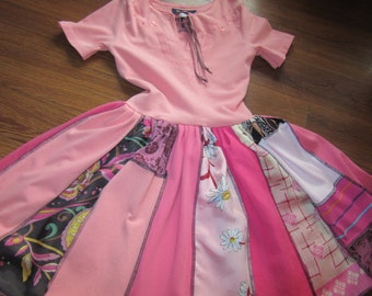 Upcycled Girls Twirly Shades of Pink Dress Sz 10-12 OOAK Eco Sustainable Fashion