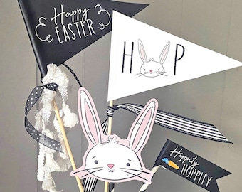 Happy Easter Bunny Pennant Flag Set, Printable Rae Dunn inspired Easter Pennants, Kid's Easter Basket Filler, digital file, Pennant Banner