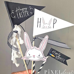 Happy Easter Bunny Wimpel Flaggen Set, druckbare Rae Dunn inspirierte Osterwimpel, Kinder Osterkorbfüller, digitale Datei, Wimpelkette