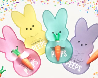 Easter Bunny Card, Easter Rabbit Printable Treat Holder Card, Candy Hugger Bunnies, Kids Card, Easter Spring Decor, Easter Basket Printables