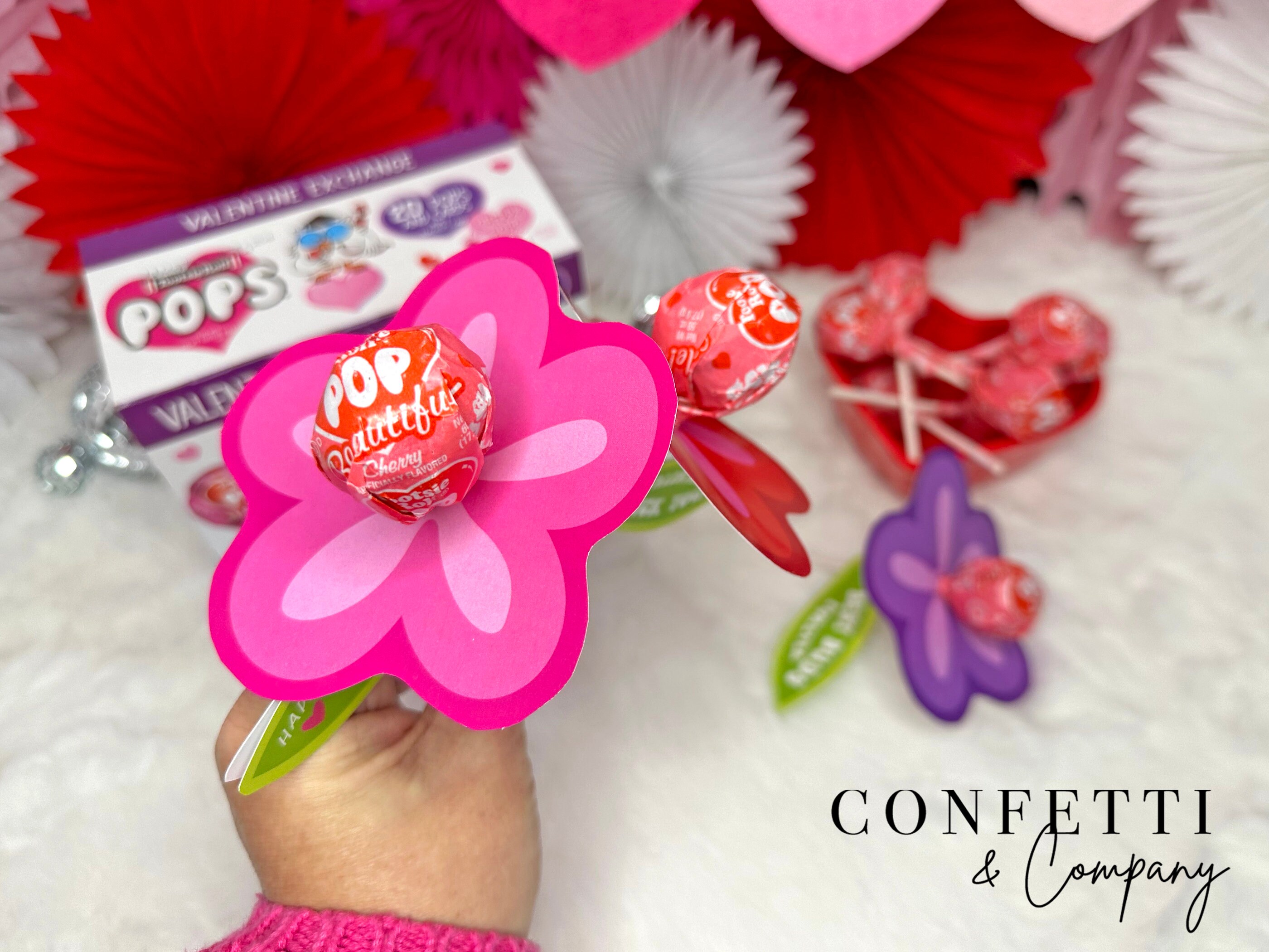 Lollipop Flower Valentines Printable Valentine Card You Make - Etsy