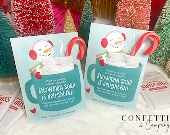 Snowman Soup, Hot Chocolate Printable, Hot Cocoa Christmas Gift Tag, School Treat, Classroom Christmas Treat, Instant Download PDF File