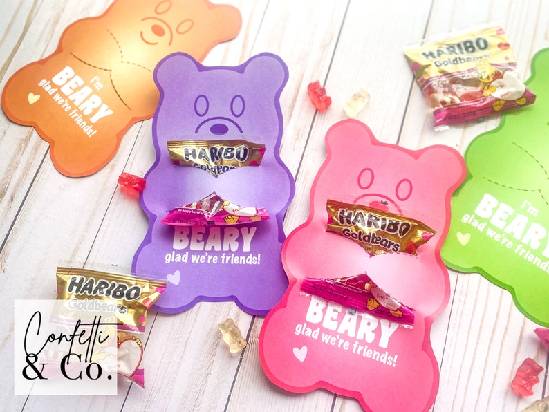 Gummy Bear Valentines Printable File Cards Beary Glad - Etsy