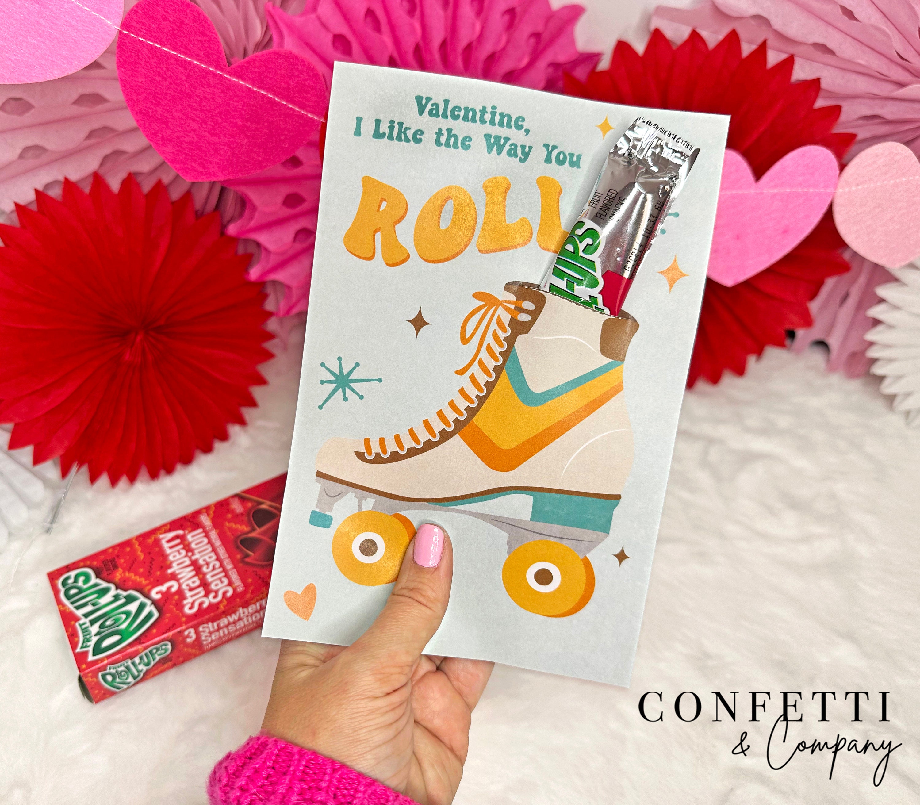 Retro Roller Skate Valentine Treat Holder Printable Cards, Kid's ...