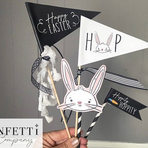Happy Easter Bunny Wimpel Flaggen Set, druckbare Rae Dunn inspirierte Osterwimpel, Kinder Osterkorbfüller, digitale Datei, Wimpelkette