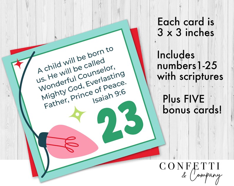 Christmas Countdown Printable Advent Calendar Scripture Cards - Etsy