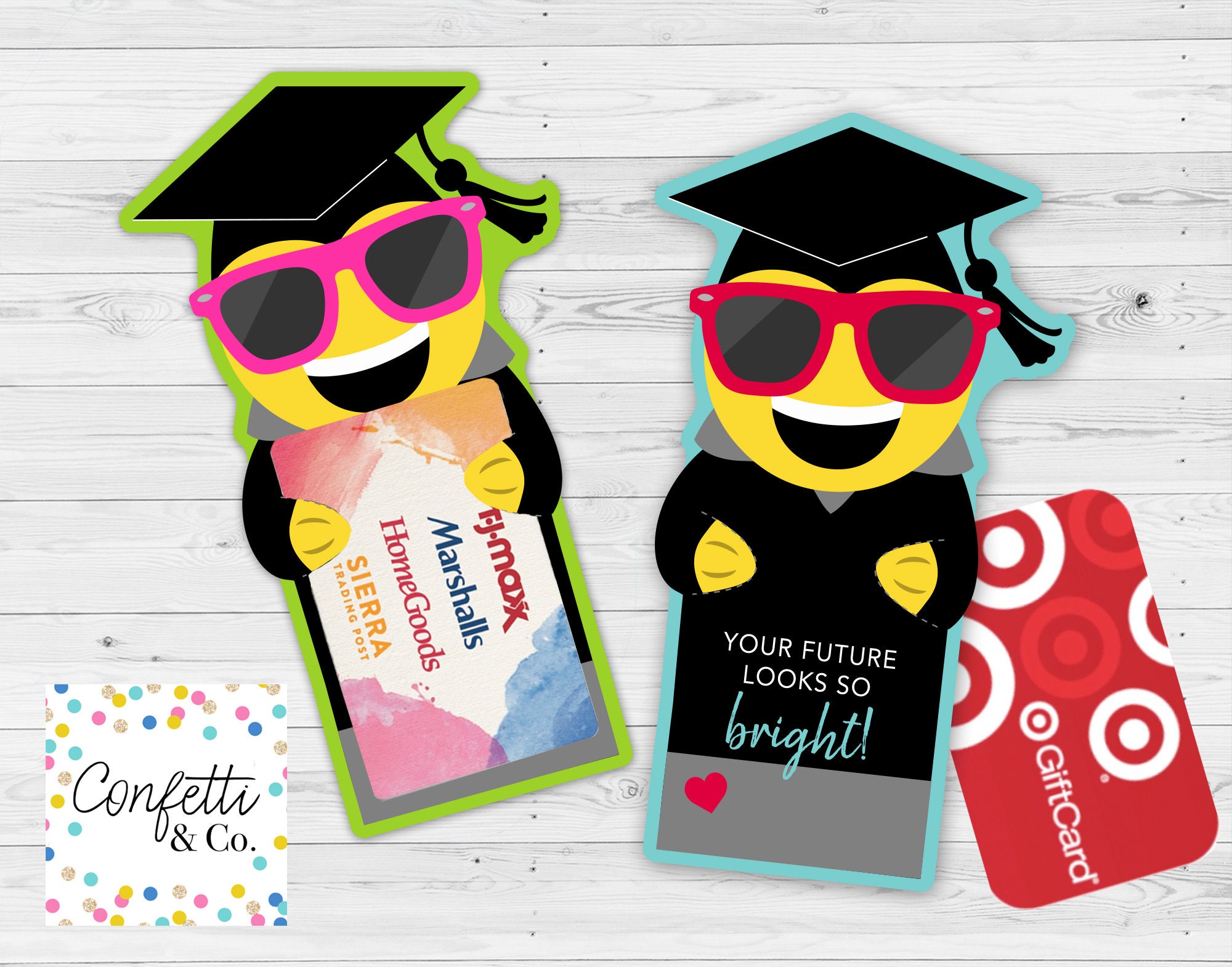 emoji sunglasses graduation card money holder printable etsy