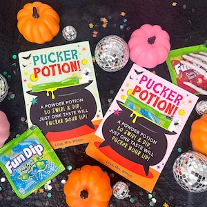 Pucker Potion Fun Dip Candy Halloween Treat Cards for Kids, Printable Halloween Classroom Treat, Halloween Party Favor, Instant Download PDF