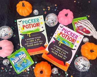 Pucker Potion Fun Dip Candy Halloween Treat Cards for Kids, Printable Halloween Classroom Treat, Halloween Party Favor, Instant Download PDF