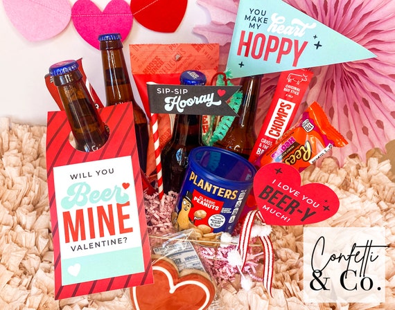 Printable Men's Beer Valentine Gift Basket Flags, Valentine's Day Card, Boyfriend  Husband Valentine Gift for Him, INSTANT DOWNLOAD PDF Cards 