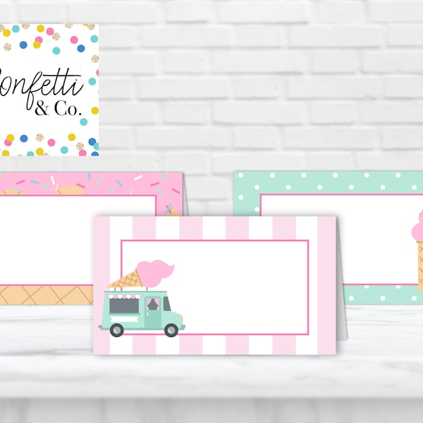 Ice Cream Truck Birthday Party Printable Food Tent Cards, Girl's Pink and Mint Green Blue Ice Cream Shop Food Labels, Digital File PDF, Tags