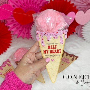 Ice Cream Cone Printable Classroom Valentine Cards, Kids Valentine's Day Card Cotton Candy Valentine's Party Favor, Printable Valentine Card