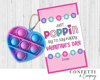 Pop-It Printable Valentine Cards, Poppit Valentines, Girls Valentine's Day Card, Pop It Valentine Tags, PDF Printables, Digital File, Pink