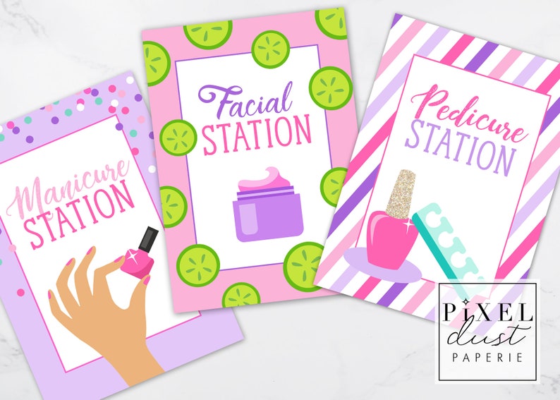 Spa Birthday Party Printable Manicure Pedicure and Facial - Etsy