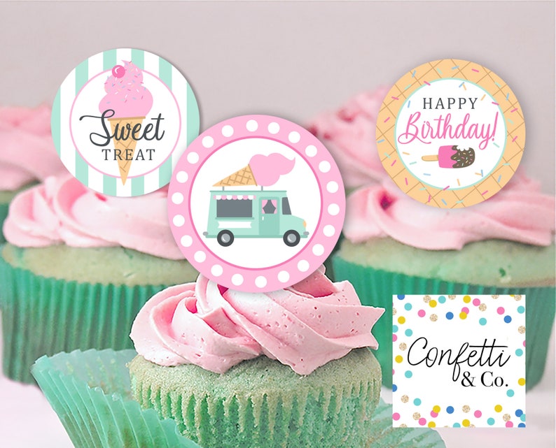 Ice Cream Truck Birthday Party Printable Cupcake Toppers Etsy
